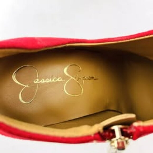 Jessica Simpson Heels - Women's Size 8 M Red Suede Booties Side Zip Stiletto - Picture 5 of 6